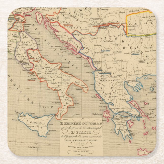 L'Empire Ottoman, l'Italie, 1400 a 1500 Square Paper Coaster (Front)