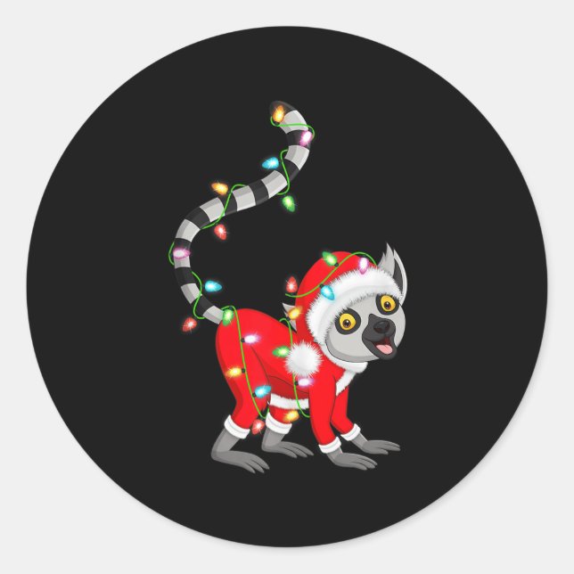 Lemur Christmas Lights Santa Costume Cute Animal X Classic Round Sticker (Front)