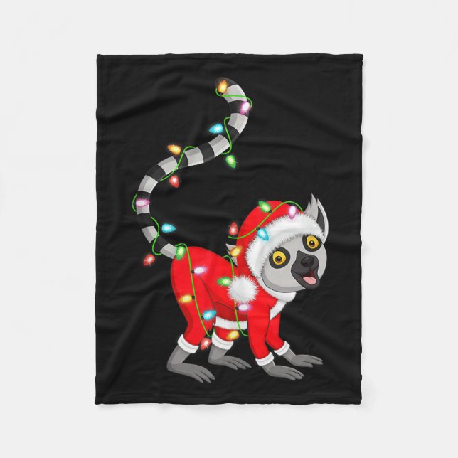 Lemur Christmas Lights Santa Costume Cute Animal X Fleece Blanket (Front)