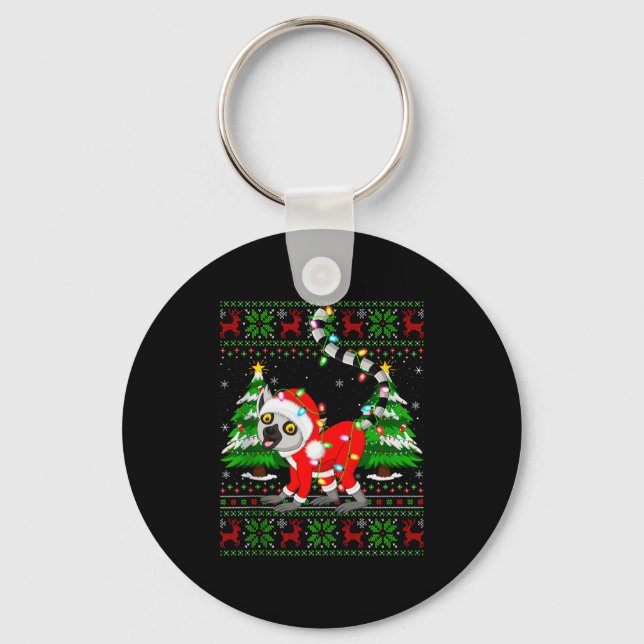 Lemur Christmas Lights Santa Costume Ugly Xmas Swe Key Ring (Front)