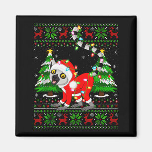 Lemur Christmas Lights Santa Costume Ugly Xmas Swe Magnet