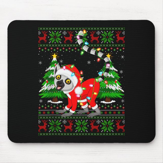 Lemur Christmas Lights Santa Costume Ugly Xmas Swe Mouse Mat (Front)