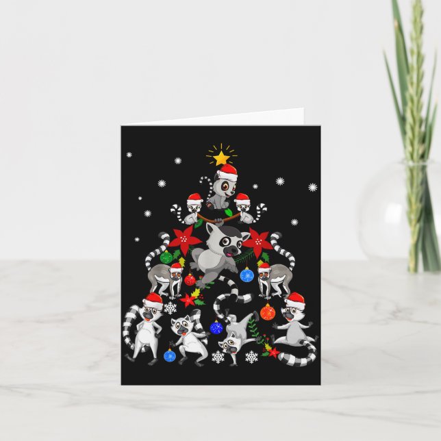 Lemur Christmas Tree Santa Hat Xmas Holiday Costum Card (Front)