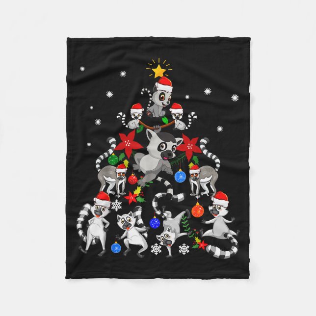 Lemur Christmas Tree Santa Hat Xmas Holiday Costum Fleece Blanket (Front)