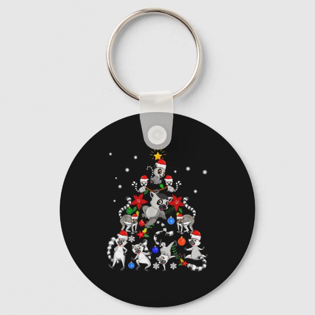 Lemur Christmas Tree Santa Hat Xmas Holiday Costum Key Ring (Front)