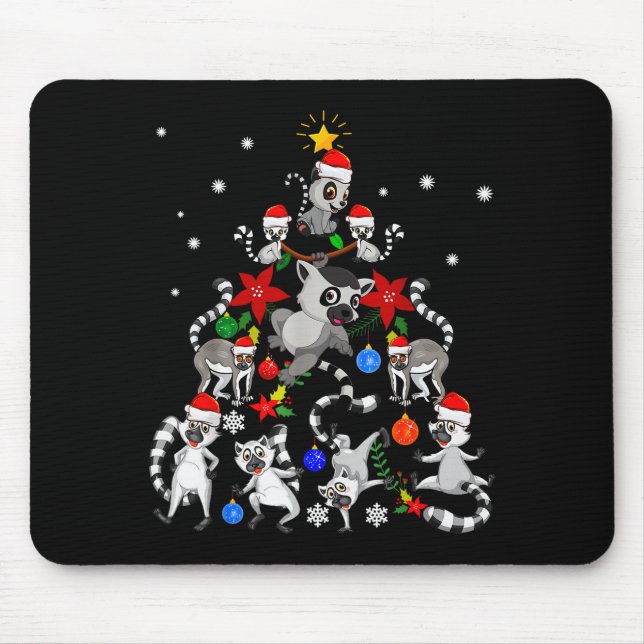 Lemur Christmas Tree Santa Hat Xmas Holiday Costum Mouse Mat (Front)