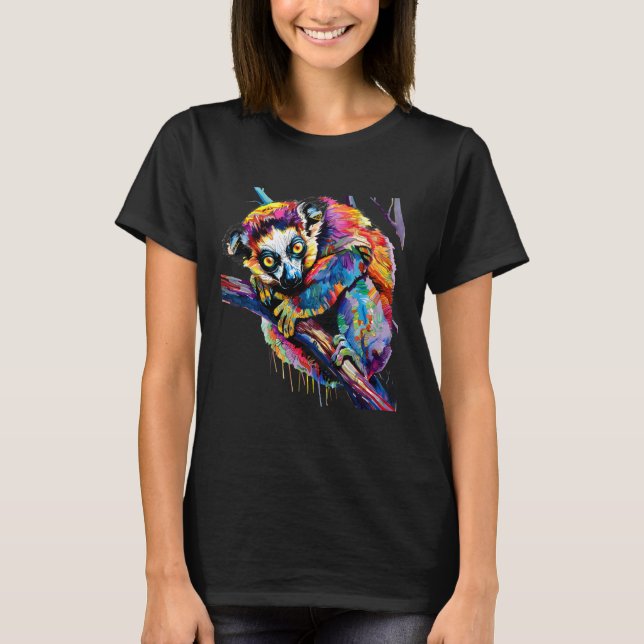 Lemur Monkey Colourful Drawing Artwork Madagascar  T-Shirt (Front)