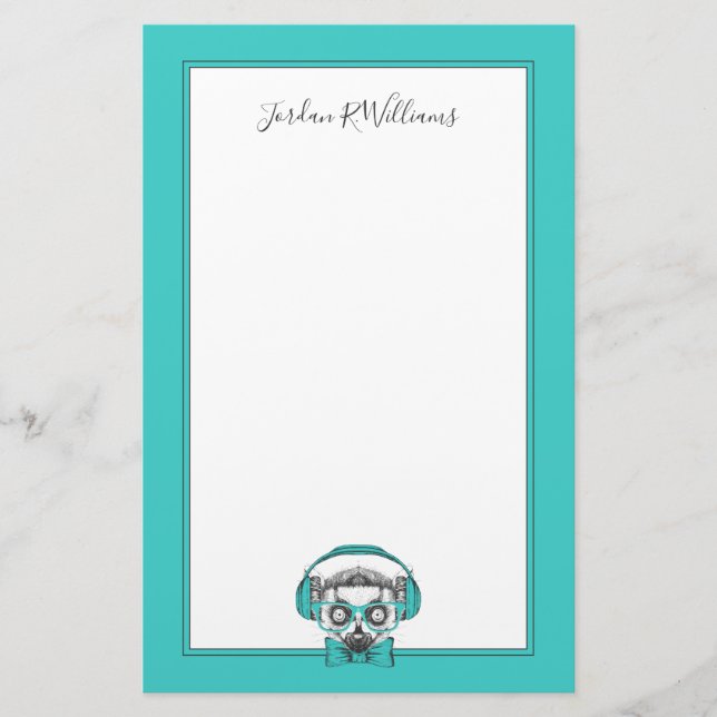 Lemur | Music Lover | Add Your Name Stationery (Front)