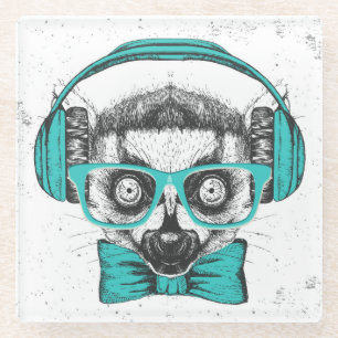 Lemur Music Lover Glass Coaster