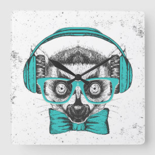 Lemur   Music Lover Square Wall Clock