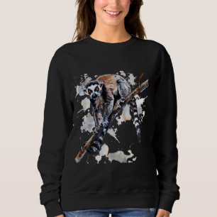 Lemur Splash Artwork Drawing Motif Nature Animal L Sweatshirt