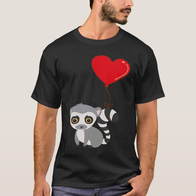 Lemur With Heart Balloon Valentines Day Love Boys T-Shirt (Front)