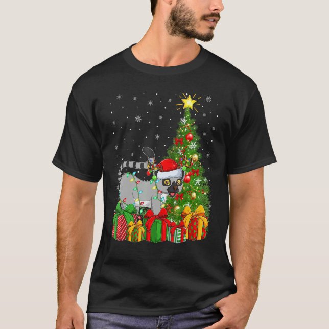 Lemur  Xmas Holiday Santa Lemur Christmas Tree T-Shirt (Front)