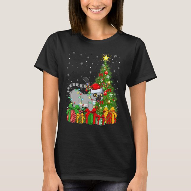 Lemur  Xmas Holiday Santa Lemur Christmas Tree T-Shirt (Front)