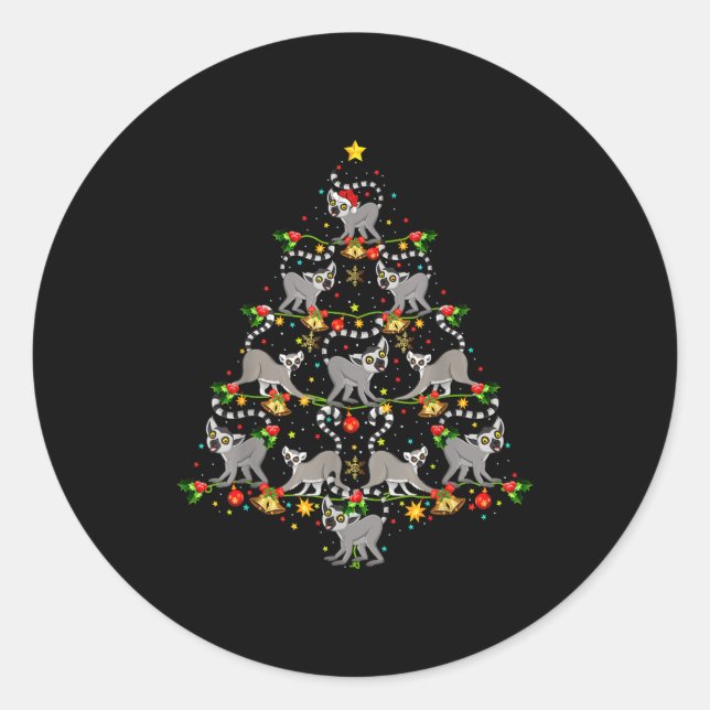 Lemur Xmas Tree Gift Santa Hat Lemur Christmas  Classic Round Sticker (Front)