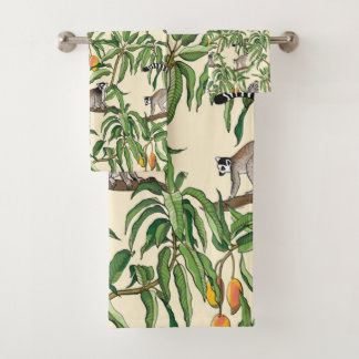 lemurs and branches mango seamless pattern   bath towel set