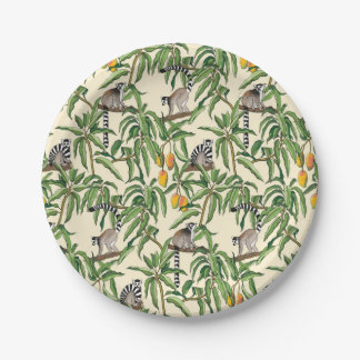 lemurs and branches mango seamless pattern   paper plate