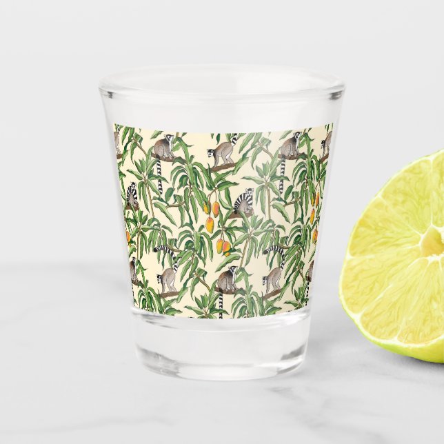 lemurs and branches mango seamless pattern   shot glass (Front)