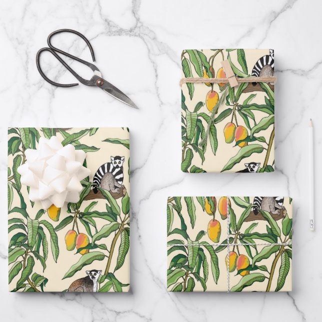 lemurs and branches mango seamless pattern   wrapping paper sheet (Front)