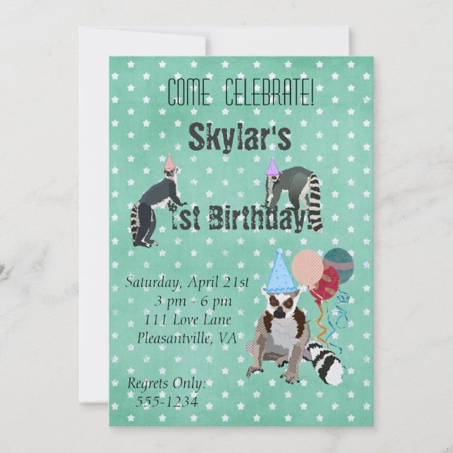 Lemurs Birthday Star Invitation (Front)