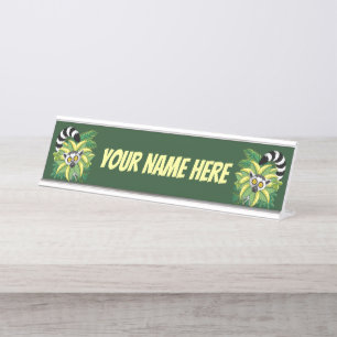 Lemurs of Madagascar in Exotic Jungle Desk Name Plate