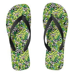 Lemurs of Madagascar in Exotic Jungle Flip Flops