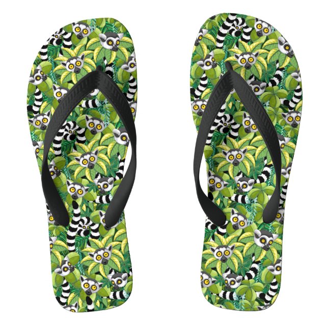 Lemurs of Madagascar in Exotic Jungle Flip Flops (Footbed)