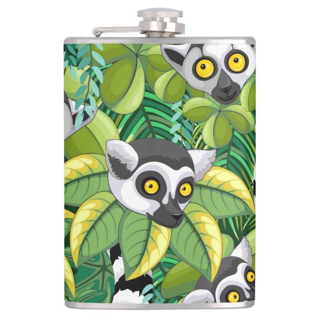 Lemurs of Madagascar in Exotic Jungle Hip Flask (Front)