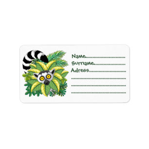 Lemurs of Madagascar in Exotic Jungle Label