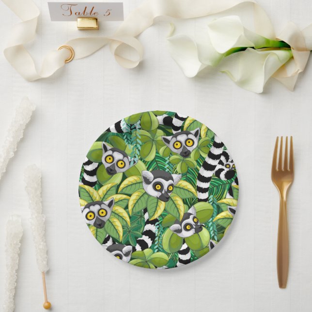 Lemurs of Madagascar in Exotic Jungle Paper Plate (Wedding)