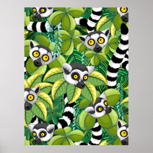 Lemurs of Madagascar in Exotic Jungle Poster