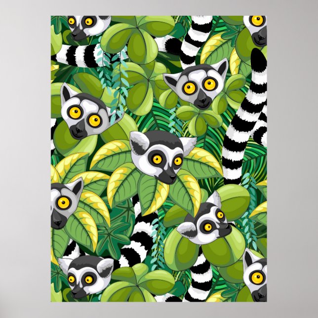 Lemurs of Madagascar in Exotic Jungle Poster (Front)