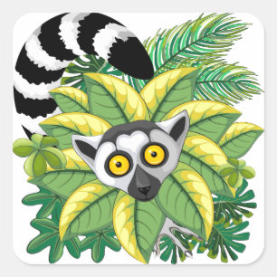 Lemurs of Madagascar in Exotic Jungle Square Sticker