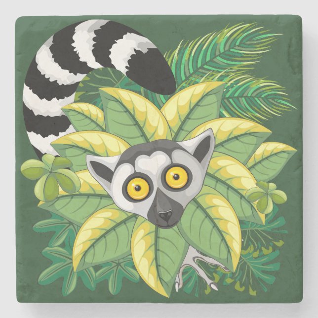 Lemurs of Madagascar in Exotic Jungle Stone Coaster (Front)