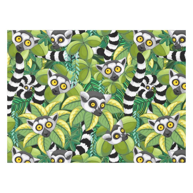 Lemurs of Madagascar in Exotic Jungle Tablecloth (Front (Horizontal))