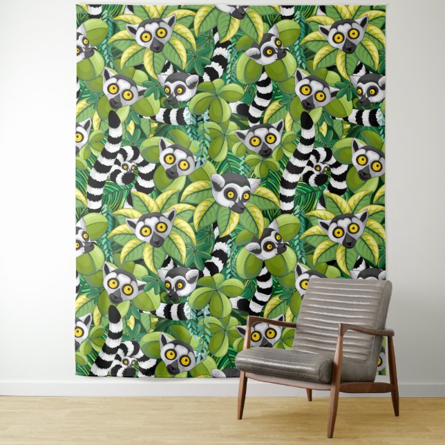 Lemurs of Madagascar in Exotic Jungle Tapestry (In Situ)