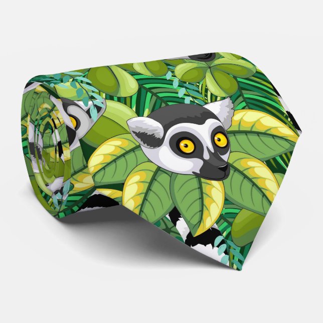 Lemurs of Madagascar in Exotic Jungle Tie (Rolled)