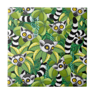 Lemurs of Madagascar in Exotic Jungle Tile