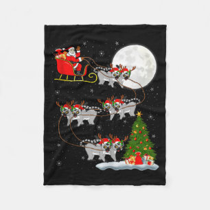 Lemurs Santa Sleigh Flying Funny Magical Christmas Fleece Blanket