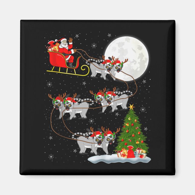 Lemurs Santa Sleigh Flying Funny Magical Christmas Magnet (Front)