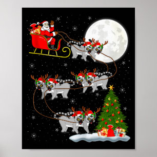 Lemurs Santa Sleigh Flying Funny Magical Christmas Poster