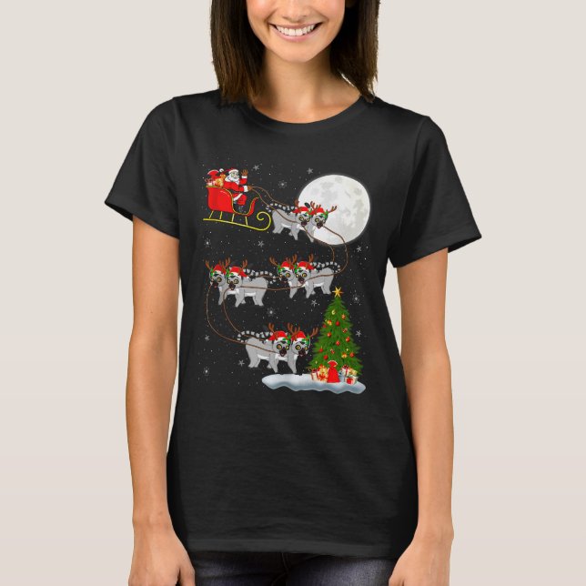 Lemurs Santa Sleigh Flying Funny Magical Christmas T-Shirt (Front)