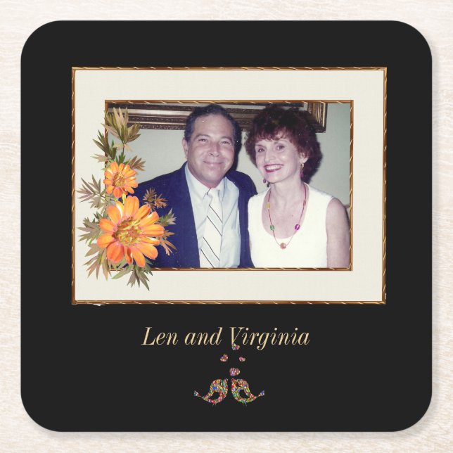 Len and Virginia Square Sticker Square Paper Coaster (Front)
