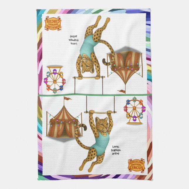 Lena leopard trapeze artist tea towel (Vertical)