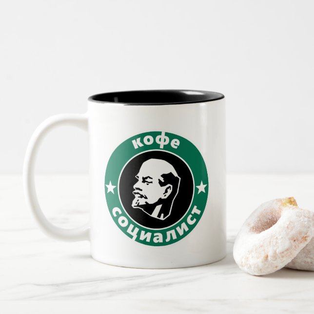 Lenin Socialist Coffee Two-Tone Coffee Mug (With Donut)