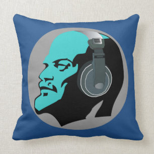 LENIN WITH HEADPHONES (BLUE DESIGN) Throw Pillow