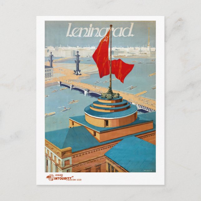 Leningrad USSR Vintage Poster Restored Postcard (Front)
