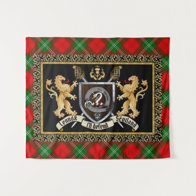 Lennox Clan Badge & Motto w/Lions Tapestry (Front (Horizontal))