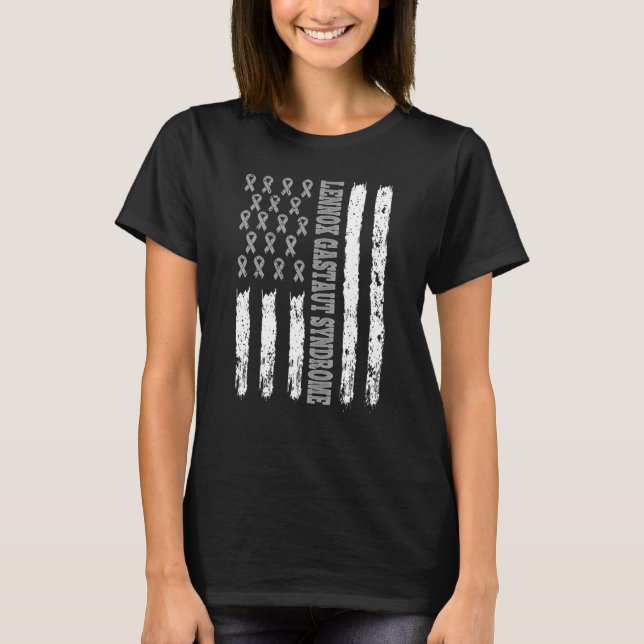 Lennox Gastaut Syndrome Usa American Flag Brain Di T-Shirt (Front)