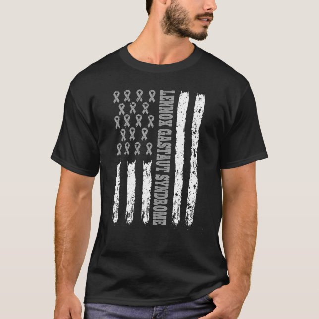 Lennox Gastaut Syndrome Usa American Flag Brain Di T-Shirt (Front)